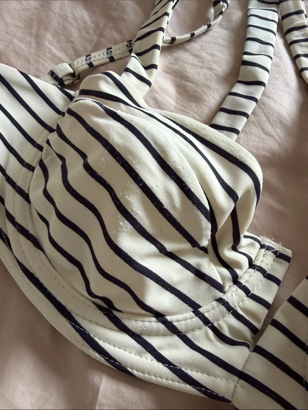Striped White and Black Tie-Side Bikini